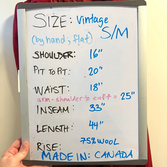 Vintage 80s Red Wool Coat Made in Canada Pea Coat Winter Holiday Puff Sleeve S/M - Picture 16 of 16